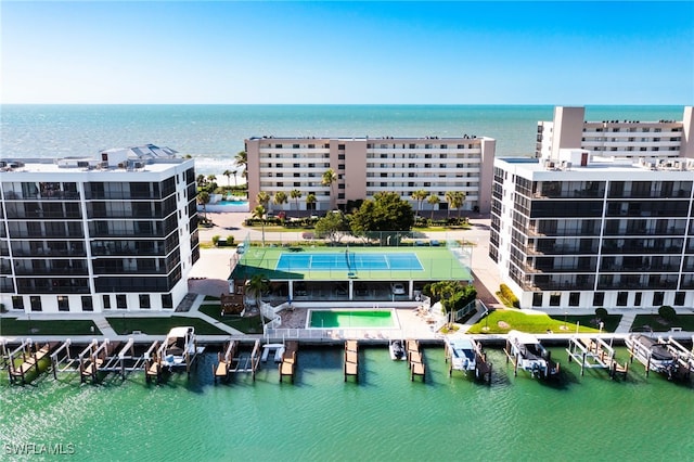 aerial view with a water view