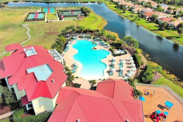 aerial view with a water view