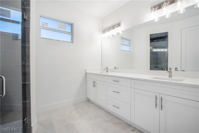 bathroom featuring vanity and walk in shower