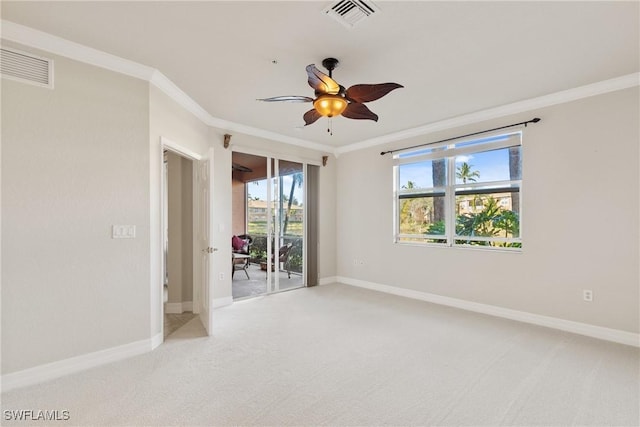 9621 Spanish Moss Way Unit 3813, Bonita Springs, FL 34135 - spare room featuring ornamental molding, a ceiling fan, light colored carpet, and baseboards
