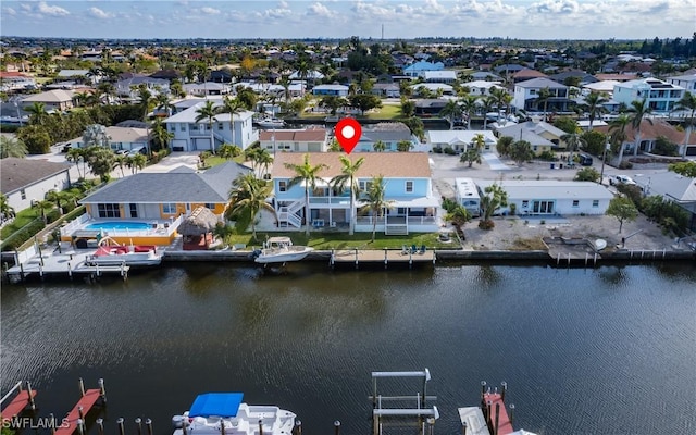 bird's eye view featuring a water view