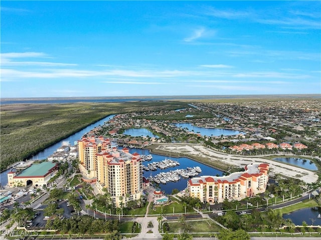 bird's eye view featuring a water view