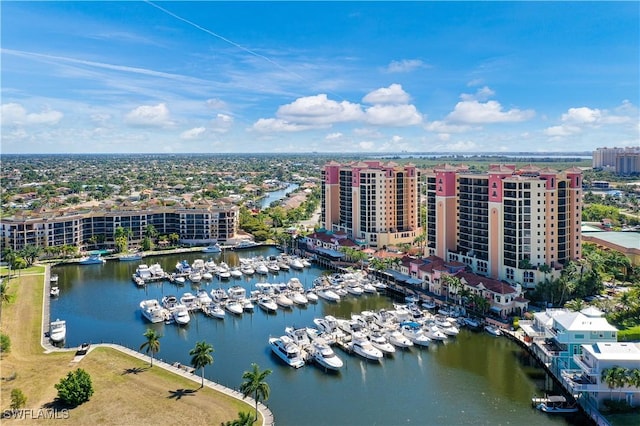 aerial view with a water view