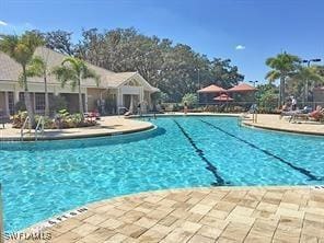 view of swimming pool with a patio