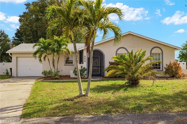 view of front facade with a garage and a front yard