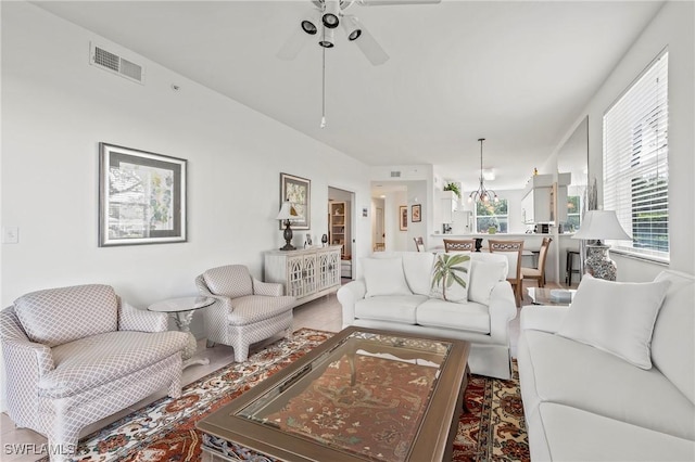 living room with ceiling fan