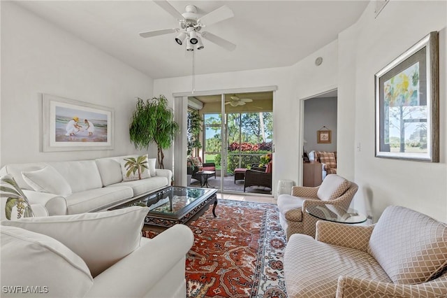 living room with ceiling fan