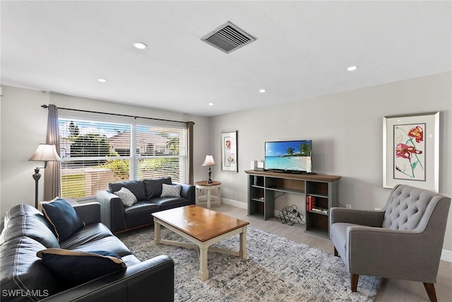 living room with light wood-type flooring