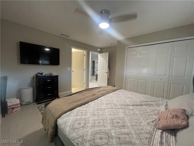 bedroom featuring a closet and ceiling fan