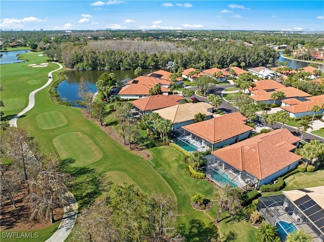 aerial view with a water view