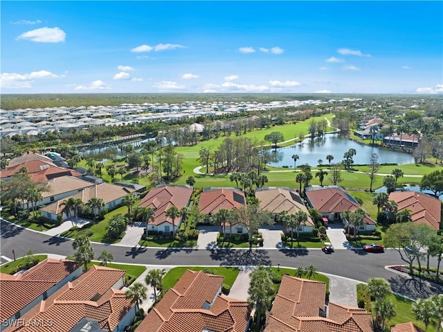 aerial view with a water view