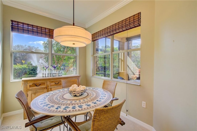 dining room featuring ornamental molding and a healthy amount of sunlight