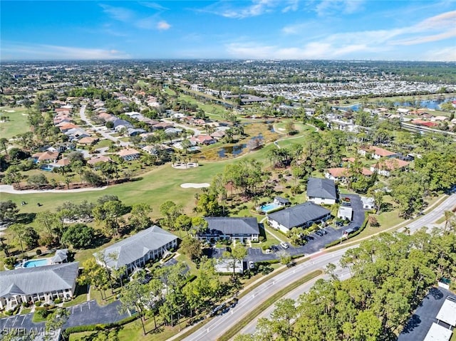 aerial view with a residential view and golf course view