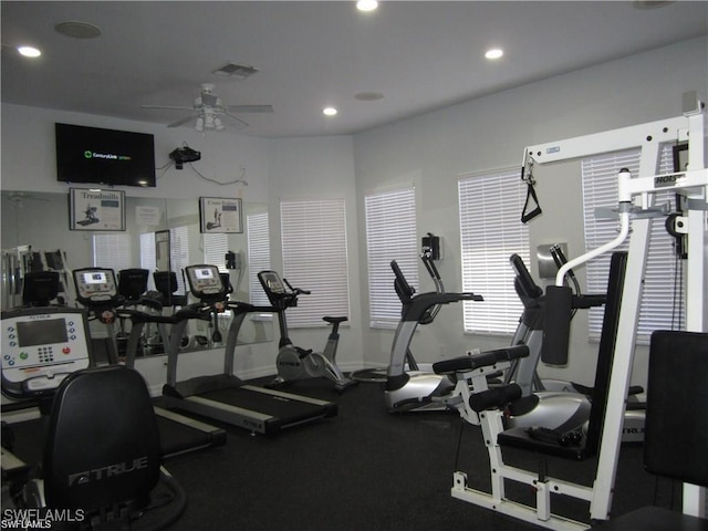 gym with ceiling fan