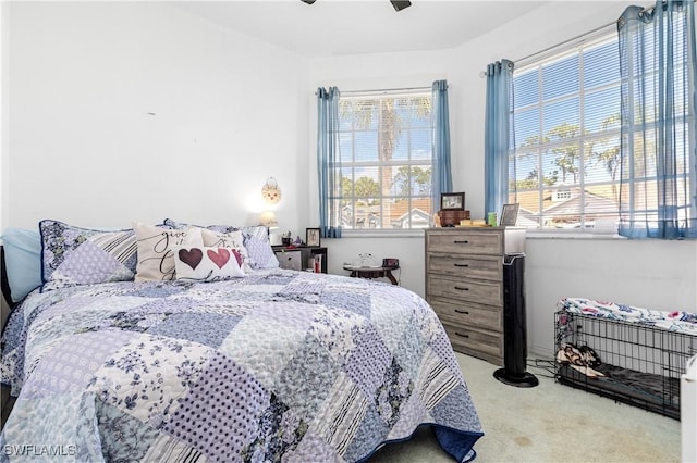 bedroom with carpet floors and ceiling fan