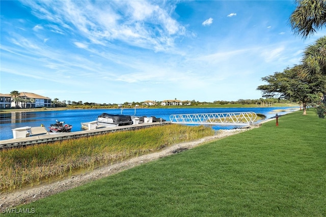 water view featuring a dock