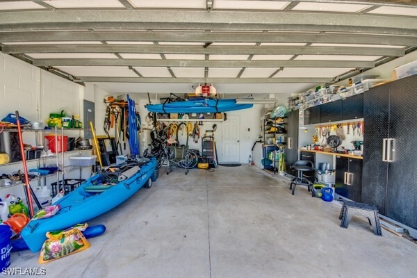 garage featuring a workshop area