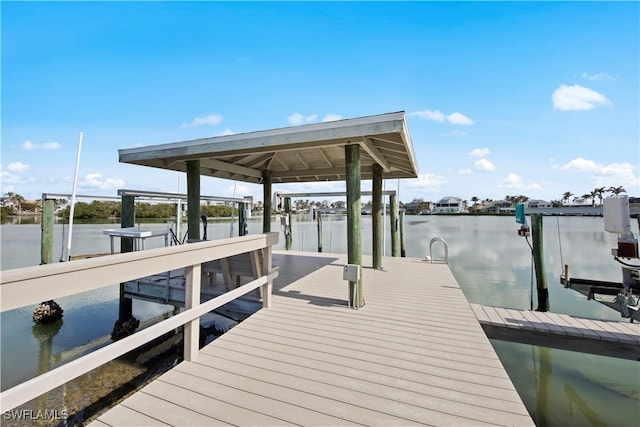 dock area with a water view