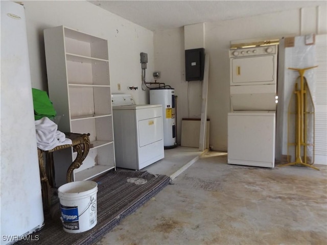 14 Richmond Ave N, Lehigh Acres, FL 33936 - basement with stacked washing maching and dryer, electric panel, and water heater
