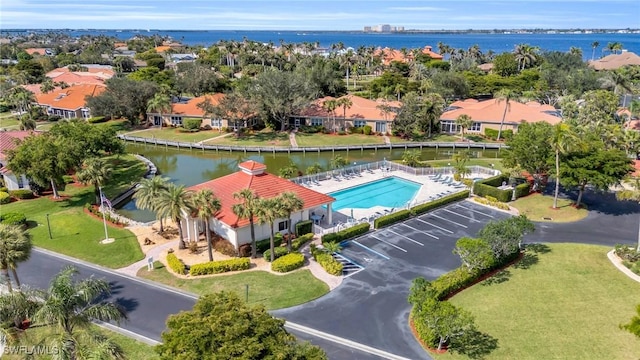 aerial view with a water view