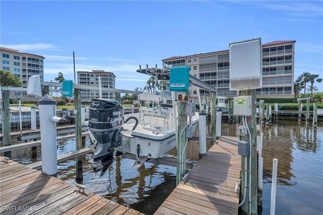 dock area featuring a water view