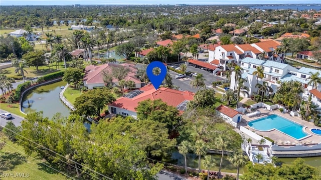 aerial view featuring a water view