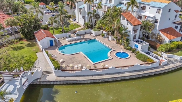 aerial view with a water view