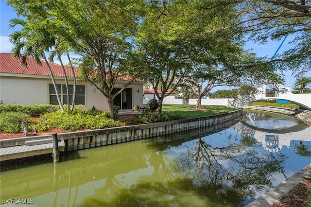 exterior space featuring a water view