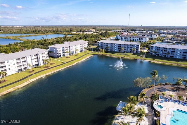 aerial view with a water view