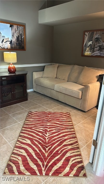 living room featuring tile patterned flooring