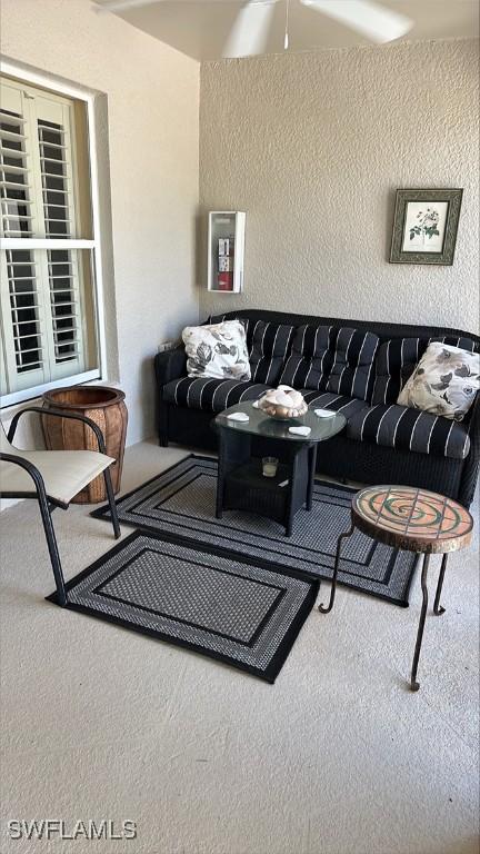 living room featuring carpet