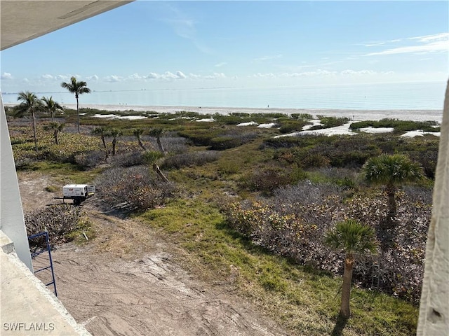 property view of water featuring a view of the beach