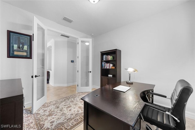 home office featuring french doors