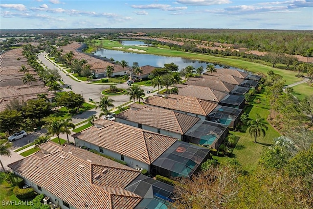 aerial view with a water view