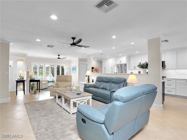 living room featuring light tile patterned floors