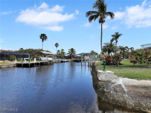 property view of water featuring a boat dock