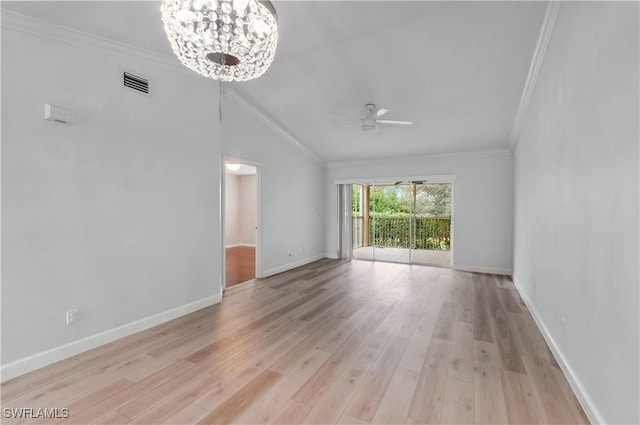 unfurnished living room with crown molding and light wood-type flooring