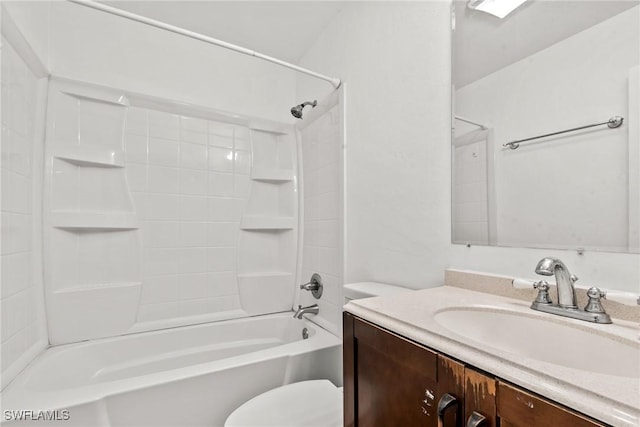 full bathroom with vanity, bathing tub / shower combination, and toilet