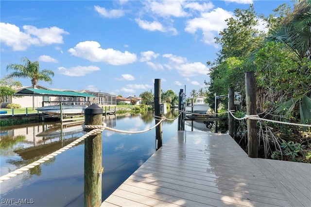 dock area with a water view