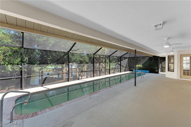 view of pool with a lanai and a patio area