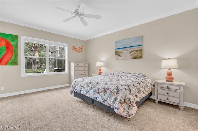 12560 Wildcat Cove Cir, Estero, FL 33928 - carpeted bedroom with baseboards, a ceiling fan, and ornamental molding