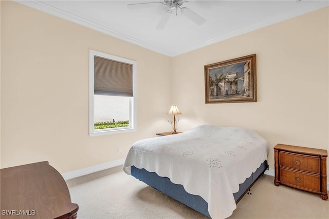 12560 Wildcat Cove Cir, Estero, FL 33928 - bedroom featuring baseboards, carpet floors, ornamental molding, and ceiling fan