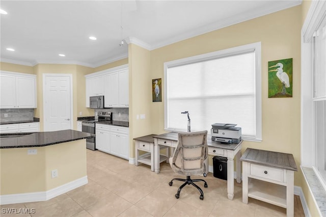 office featuring crown molding and light tile patterned floors