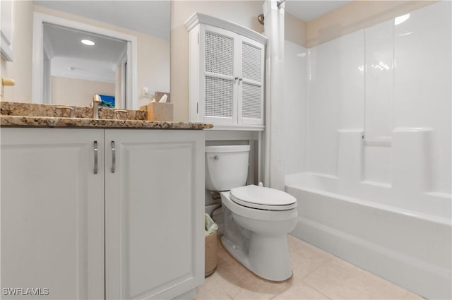 full bathroom featuring vanity, toilet, shower / washtub combination, and tile patterned flooring