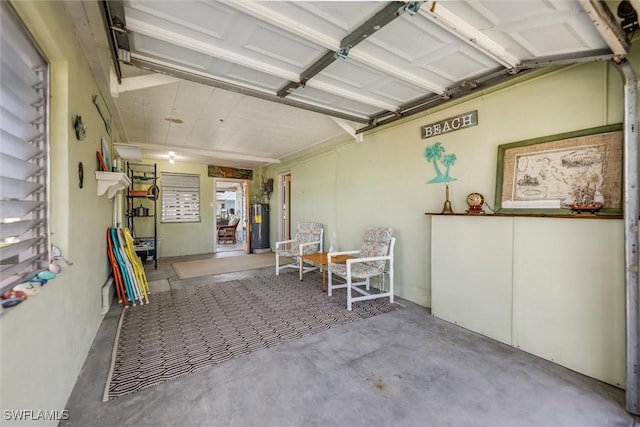 garage featuring water heater