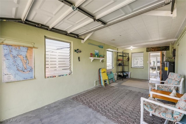 garage featuring water heater