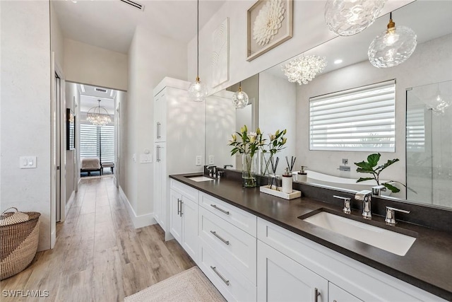 bathroom with wood-type flooring and vanity