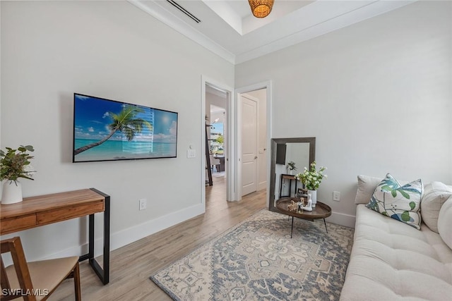 living room with light hardwood / wood-style floors