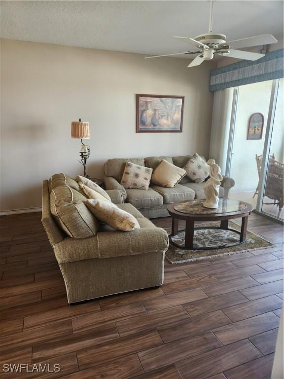 living room with ceiling fan