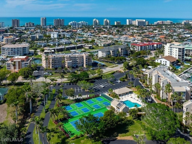 drone / aerial view featuring a water view